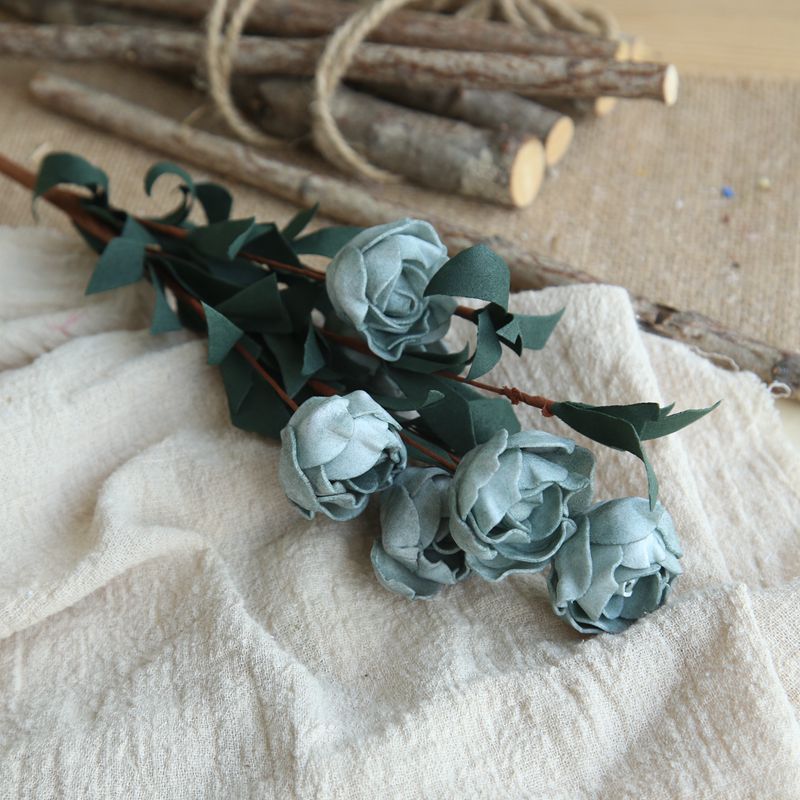 41cm 6 Heads PE Roses Flower Branch DIY Bridal Wreath Wedding Bouquet Home Garden Decoration Flower Arranging Accessories Flores: Light Blue