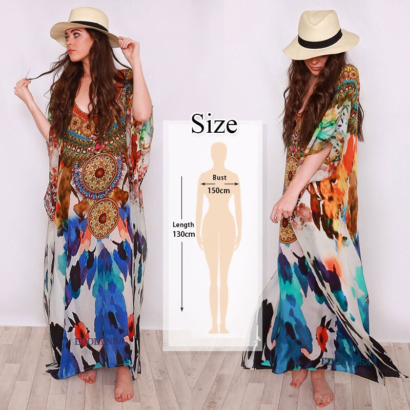 Kaftan Strand Chiffon Cover Up Pareos De Playa Mujer Beach Wear Oversize Bikini Cover Up Gewaad Plage Sarong Strand tuniek # Q906: Q953-906