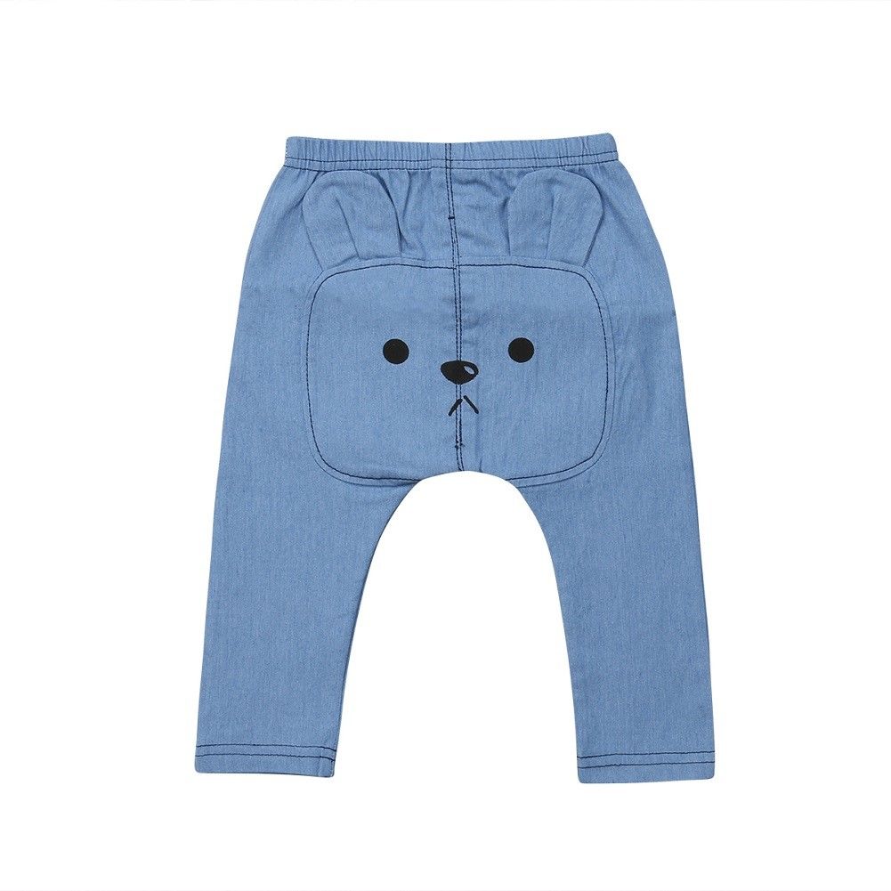 Criança do bebê meninos meninas calças compridas urso voltar impresso denim pp calças casuais menino meninas jeans roupas de bebê