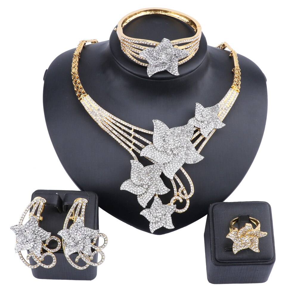 Conjunto de joias clássicas femininas, conjunto de joias com pedras de estrela, colar, pulseira, festa de casamento, elegantes: colorful