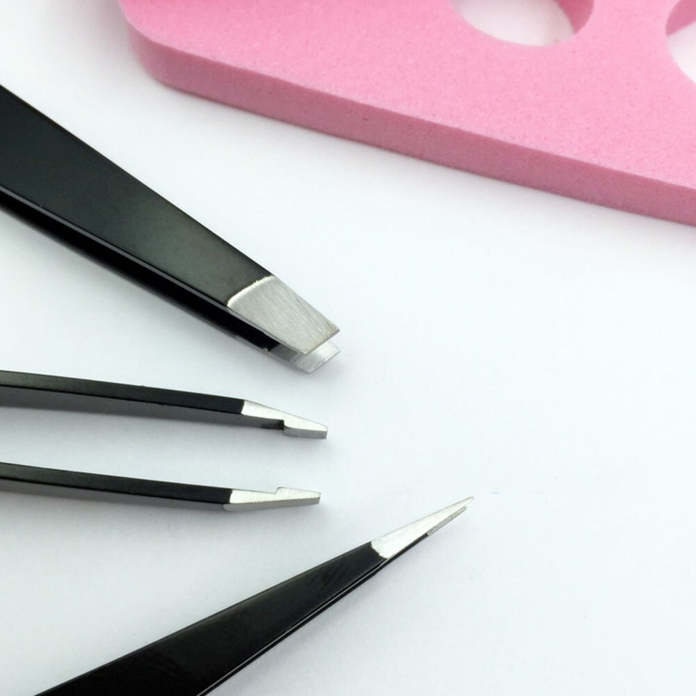3pcs Splinter Ingrown Hair With Case Makeup Tweezer Set Tool Tip Travel Small Eyebrow Removal Stainless Steel