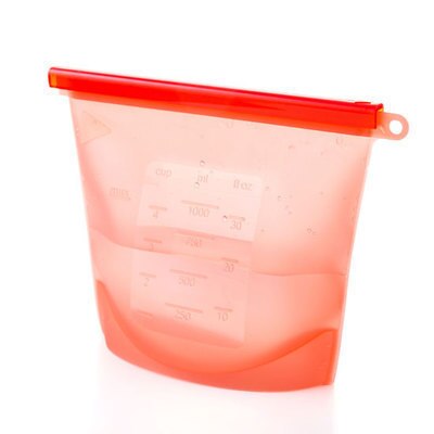 Zip Top Leakproof 3 Pcs Silicone Food Storage Containers Household Stand Up Zip Shut Container Cup Bowl for Kitchen Out: sealed bags red