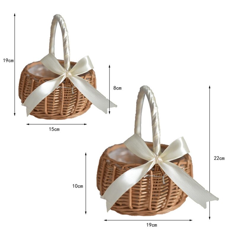 Wicker Woven Flower Basket, With Handle Wedding Flower Girl Baskets, For Home Garden Decoration