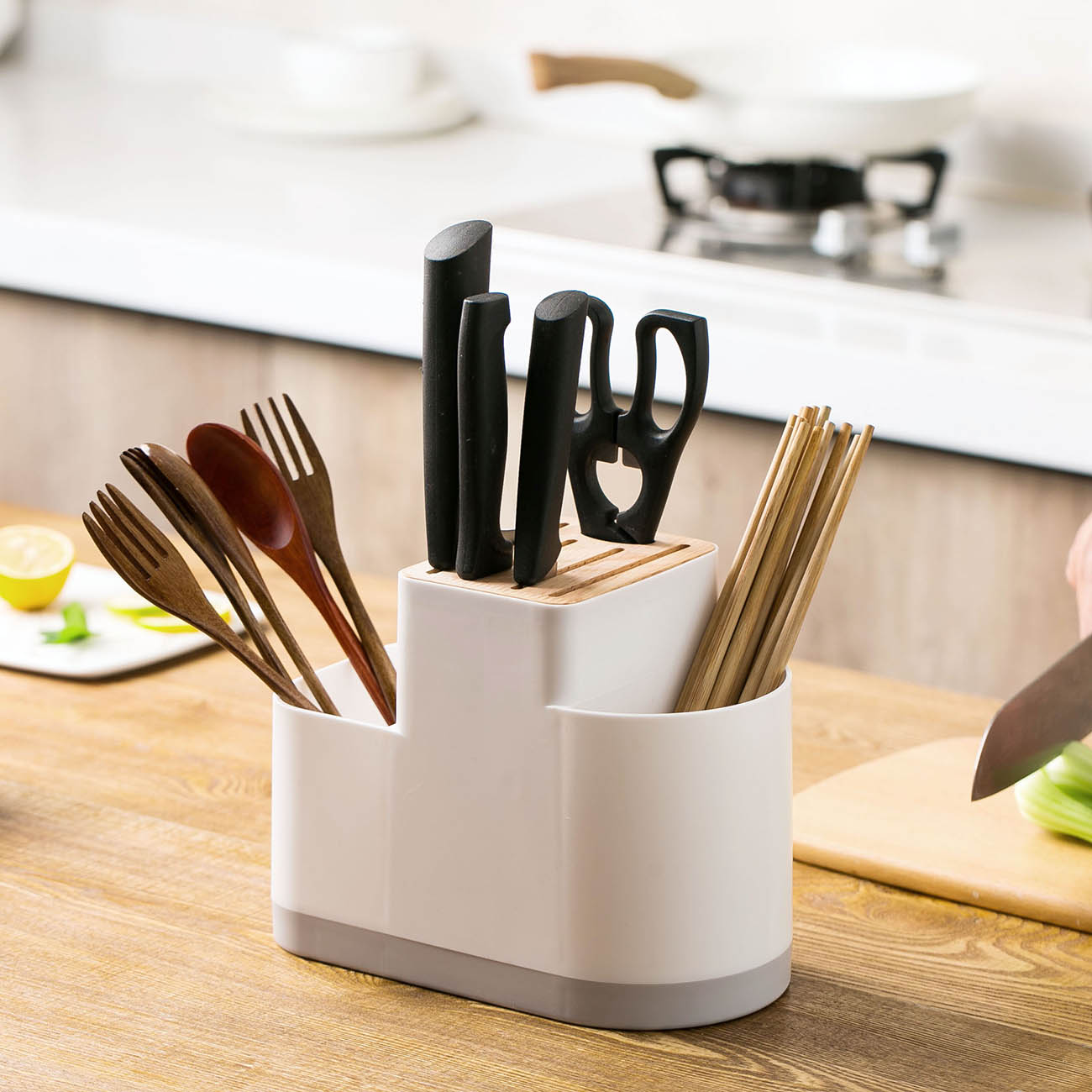 Køkken knivholder knivblok stand bordservice arrangør spisepinde gafler holder opbevaringsboks container køkkenopbevaringsstativ