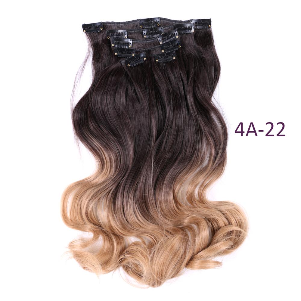 12 klämmor i hårförlängning body wave 22 " hårförlängningsklämma för kvinnor syntetiska hårförlängningar 1b brun ombre färg: T4a-22