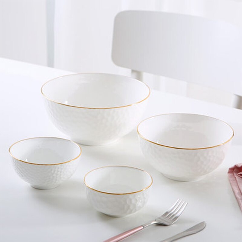Ceramic Tableware Rice Bowl Hand-painted Gold Phnom Penh Soup Bowl Bone China Embossed Noodle Bowl Kitchen Accessories