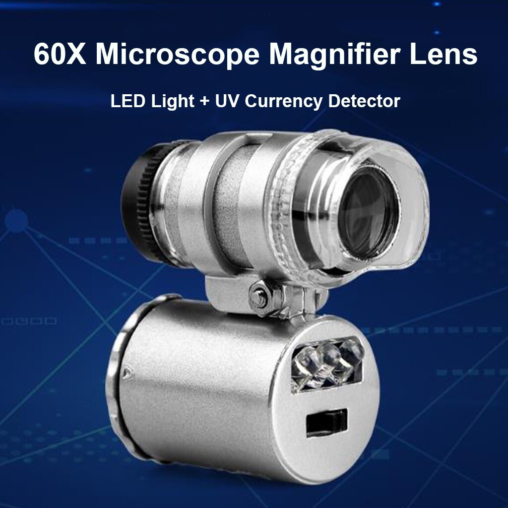 Mini Microscope with LED Lamp Jeweler Magnifier Loupe 60X Magnifying