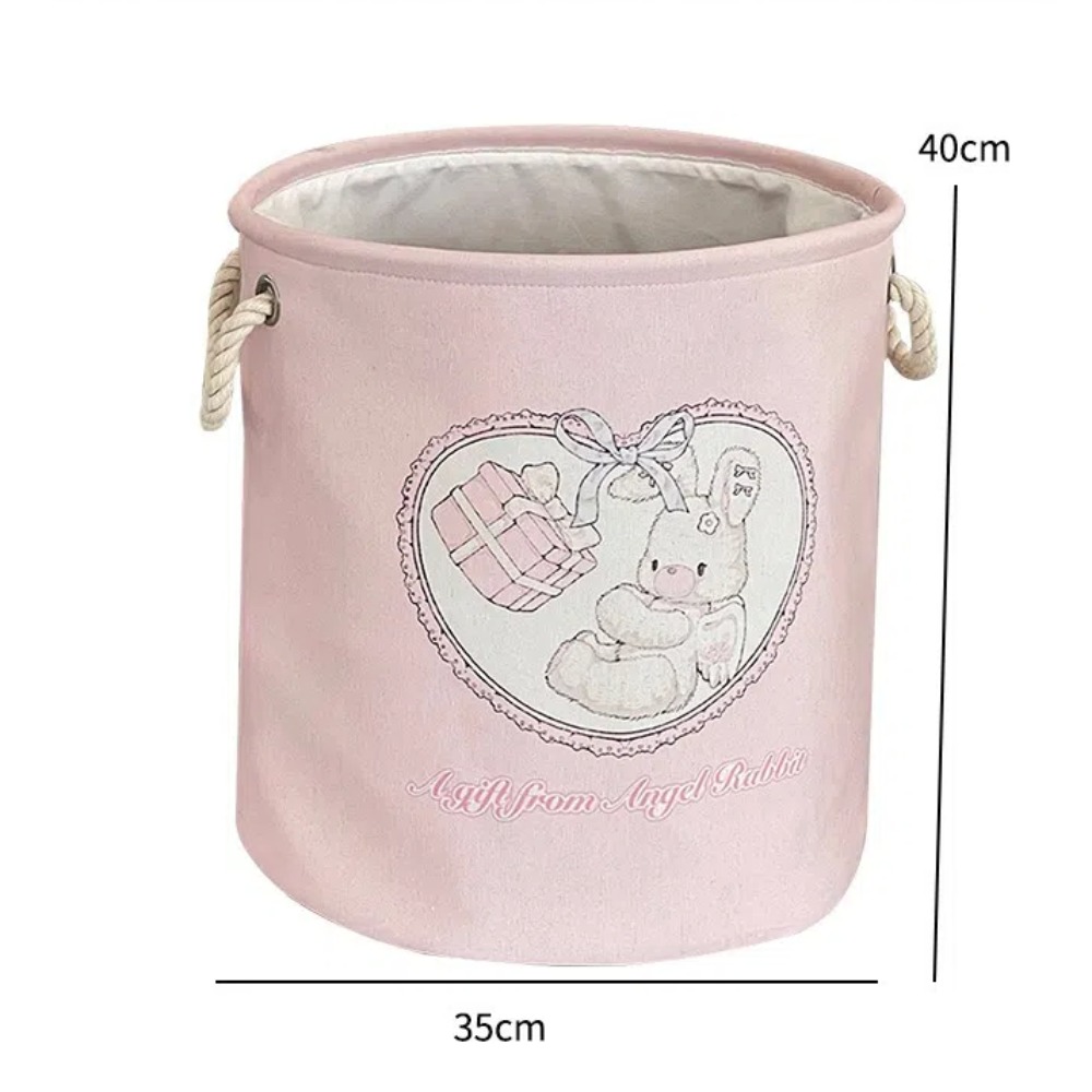 Mignon avec poignées panier à linge grande capacité dessin animé ours lapin jouets panier de rangement pliable rond panier à vêtements chambre