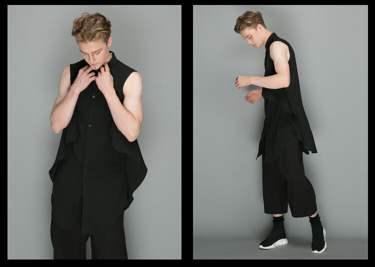 S-6XL men's clothing Hair Stylist GD Original Medium and long Sleeveless Shirt Coat plus size costumes