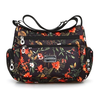 Vandtæt oxford skuldertaske flarol print messenger bag letvægts landlig stil fritidstaske sød frisk modertaske praktisk: 7