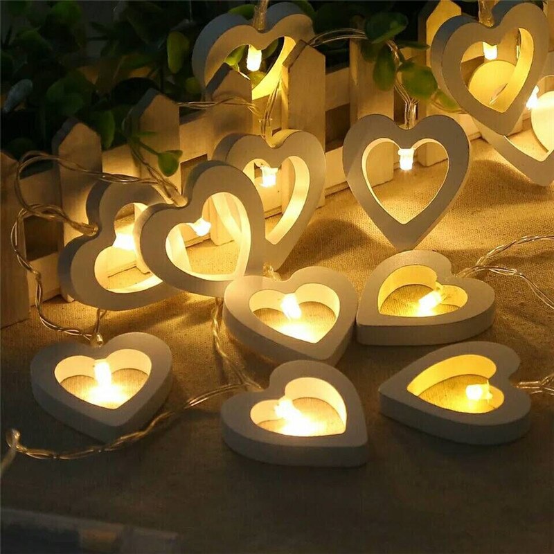 40LEDS Kerst String Verlichting LED Fairy Guirlande Nachtlampje Houten Hart Valentijnsdag Decor Thuis Verjaardag Bruiloft licht