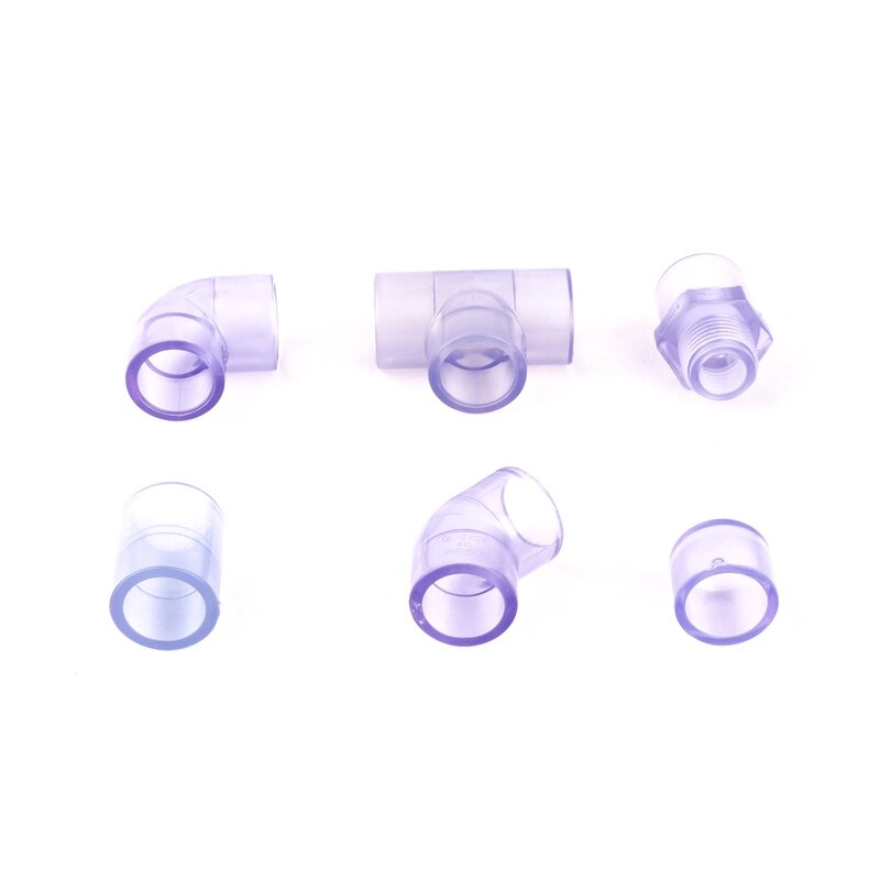 Indre dia . 20mm transparente pvc rørforbindelser standard pvc vandrør hætte kobling albue tee adapter til valg