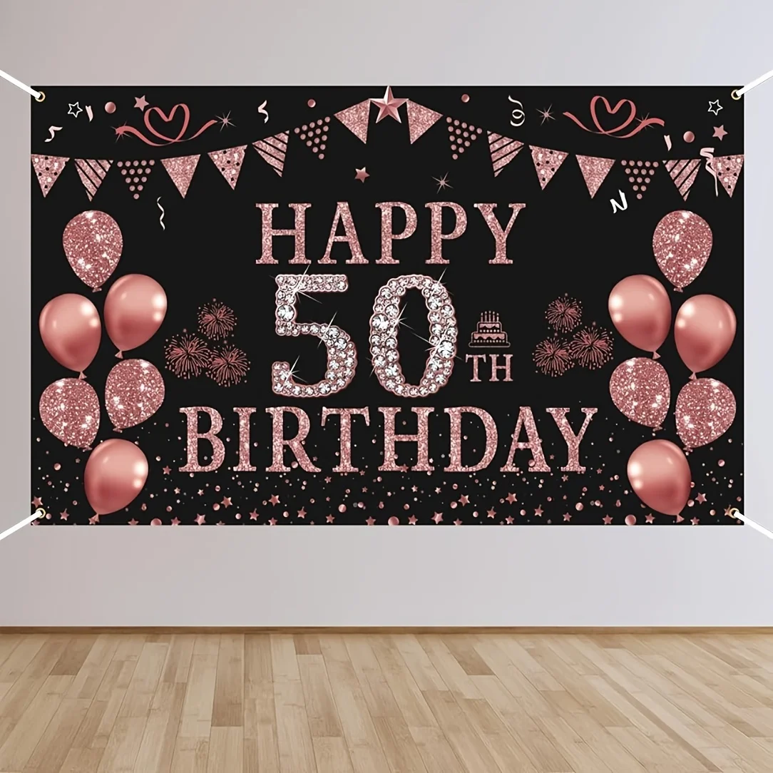 Female 50th Birthday Decoration - Rose Gold 50th Birthday Banner Background 50th Birthday Party Supporting Photography