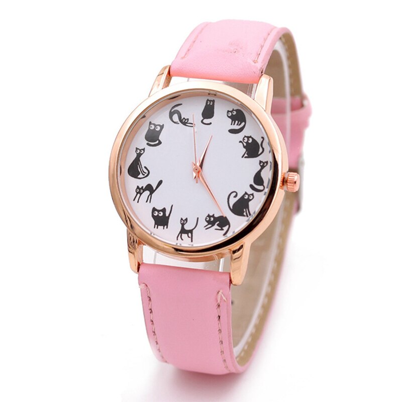 Kvinder ure kat piger ure dame ur læder armbånd ur dame dyremønster quartz håndled vandtæt