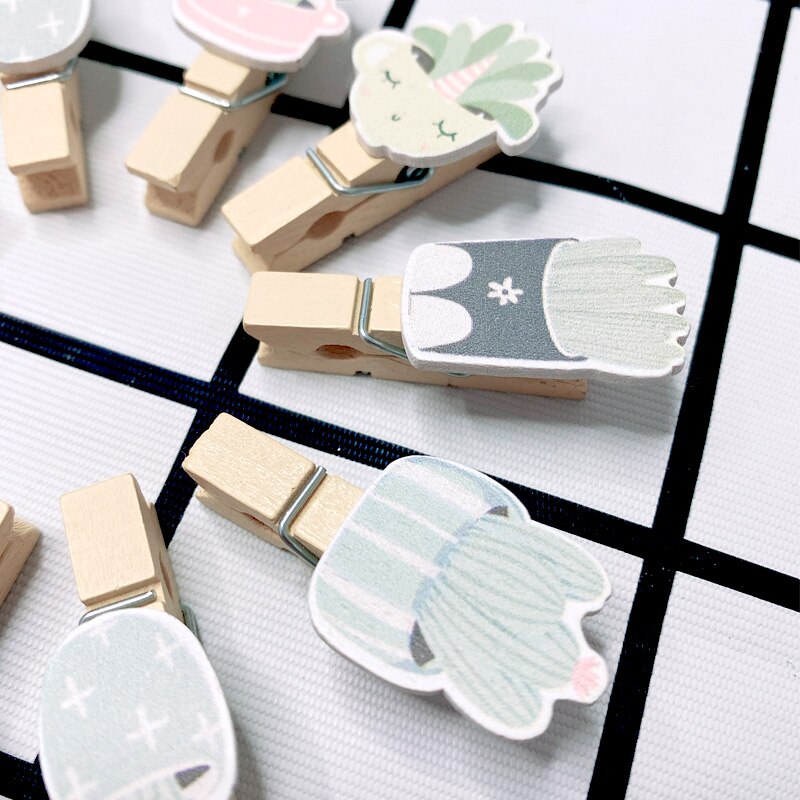 Lot de 10 clips en bois de cactus avec ficelle, pour décoration de salle, affichage de photos, papier mémo, bricolage