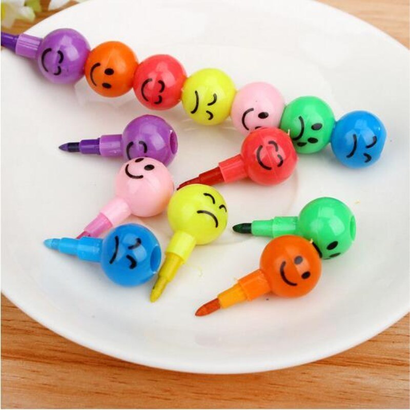 7 Colors Crayons For Kids Wax Crayon Sugar-Coated Haws Cartoon Smile Graffiti Pen Stationery