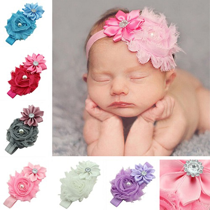 Baby Headband Flower And Pearl Head Bands Infant Newborn Toddler Photo Props Brannd Hair Accessories Elastic Headwear