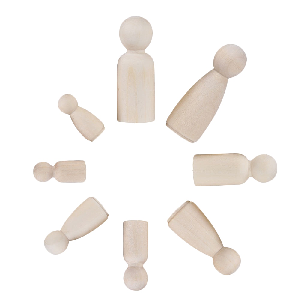 12 Pieces/Set Wooden People Peg Doll DIY Crafts Little Child Man Lady Couple