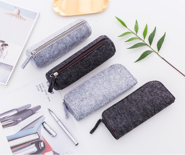 Estuche de tela para lápices, caja de suministros para la escuela, suministros de oficina, artículos de papelería con cremallera, color negro y gris