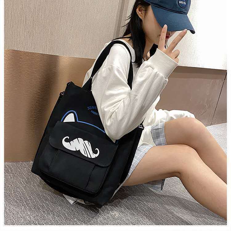 Grote Capaciteit Canvas Tas Schooltas Wilde Vrouwen Crossbody Tassen Cartoons Vrouwen Handtassen Schoudertassen Snor Tote Boodschappentas