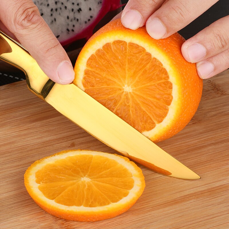 4 stk rustfritt stål regnbue frukt kniv skarpe bord kniver sett restaurant bestikk middag kniv gull kniver servise sett