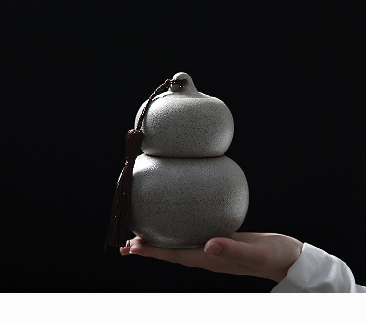 Two-pound gourd tea pot ceramic sealed pot rough pottery retro double tea pot storage tank