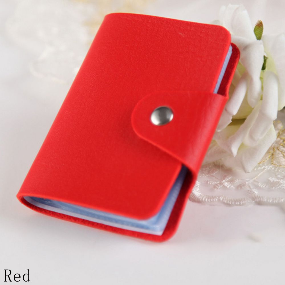 24 Card Slots Business Card Holder PU Leather Plastic Candy Color Korean Passport Bag Cute Card Holder Credit Card Bag: Style 1-red