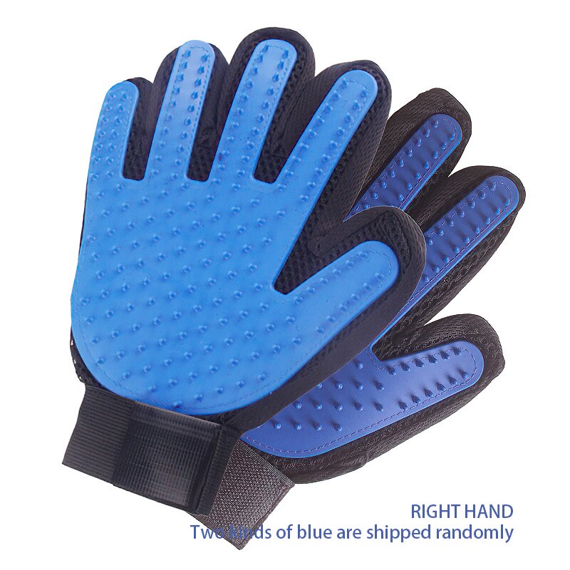 Guantes de baño para perros y mascotas, cepillo de silicona para gatos, peine para pelo, suministros de limpieza para baño de perros, peine para animales: Blue Right