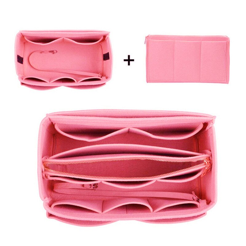 Popular Women's Makeup Organizer Felt Cloth Insert Bag Multi-functional Travel Cosmetic Bag Girl Storage Toiletry Liner Bags: Large pink