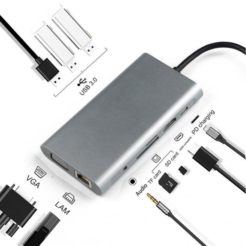 Stacja dokująca USB Centrum typ C adapter USB 3.0 4K HDMI kompatybilny konwerter VGA RJ45 10 w 1 dla Macbook zawodowiec piorun 3