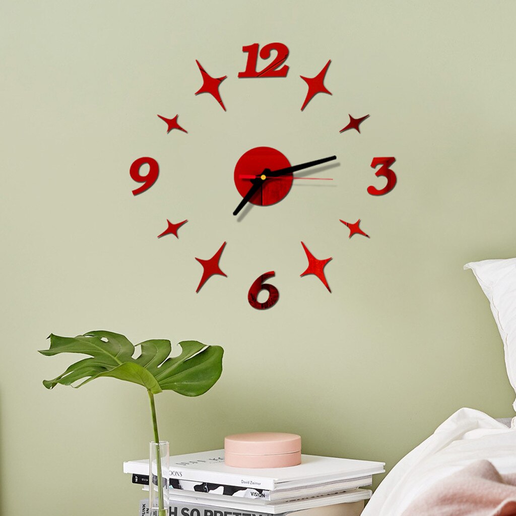 Diy wandklok met 3d spiegeloppervlakken, sticker voor thuiskantoordecoratie: Rood 