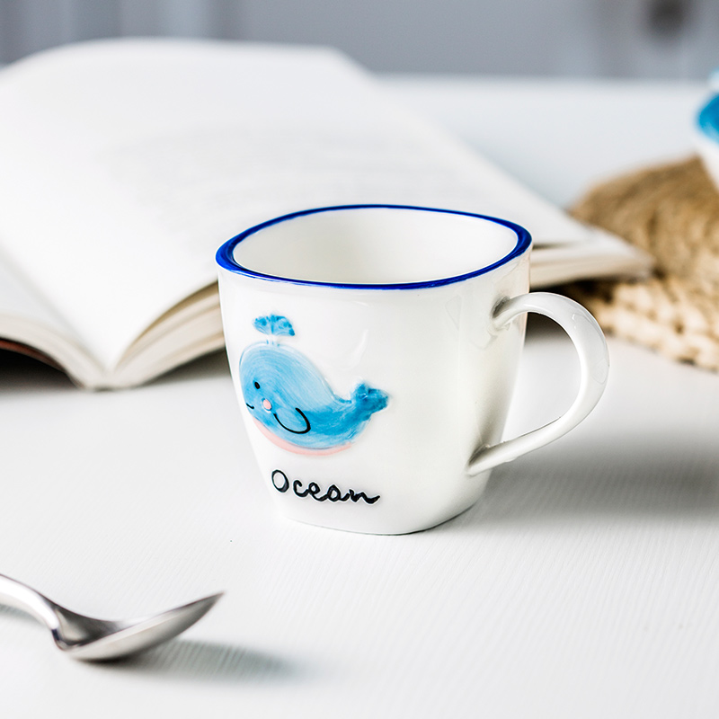 Leuke Walvis Salade Schotel Cartoon kinderen Keramische Servies Baby Plaat Ontbijt Plaat Creatieve Mermaid Cup Blue Angel CL121811