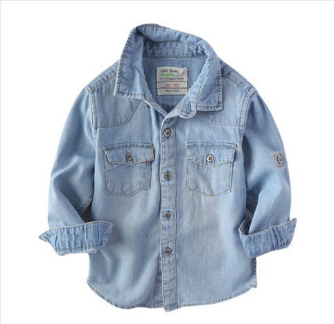 Camisas de para niños, Camisa vaquera de manga larga informal, ropa para niños grandes, Tops para niños de 3 a 15 años, BC191: light blue / 3 años