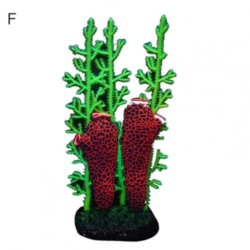 Simulação de silicone para aquário, planta marinha fluorescente de algas marinhas, enfeite colorido para aquário, decoração de aquário: F