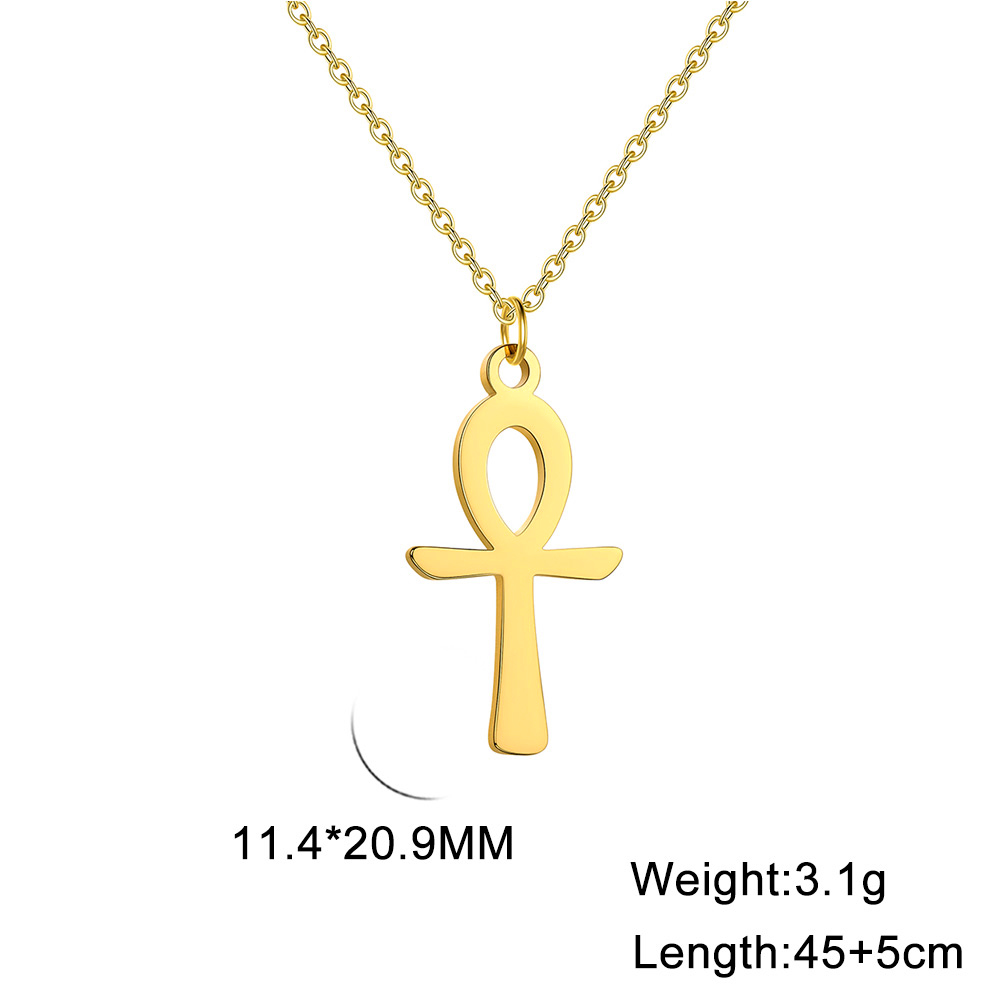 Lucktune Ankh Cruz amuleto egipcio collar de acero inoxidable llave de la vida símbolo crucifijo colgante collar mujeres joyería religiosa: Color dorado