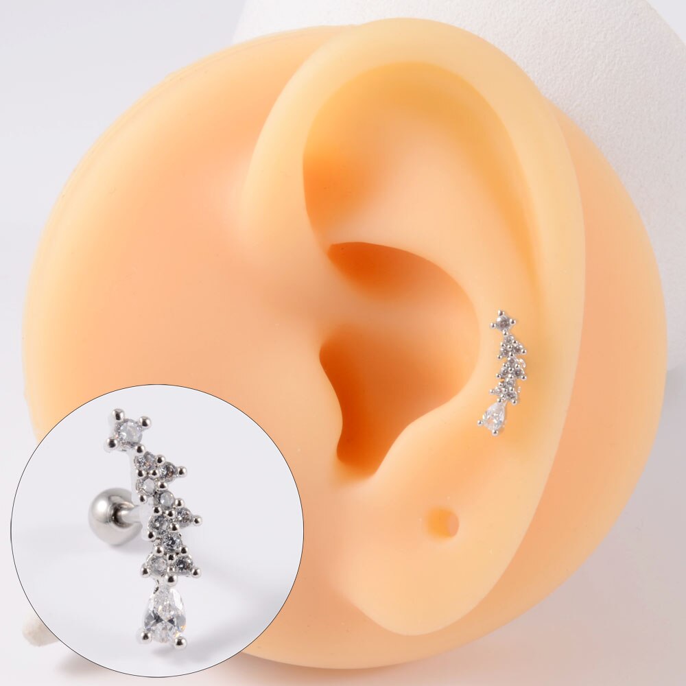 1 pz acciaio inossidabile Cz orecchio Tragus cartilagine orecchini cristallo trasparente fiore lobo elica orecchino bilanciere piercing gioielli per il corpo 20G: Rosa colore Oro