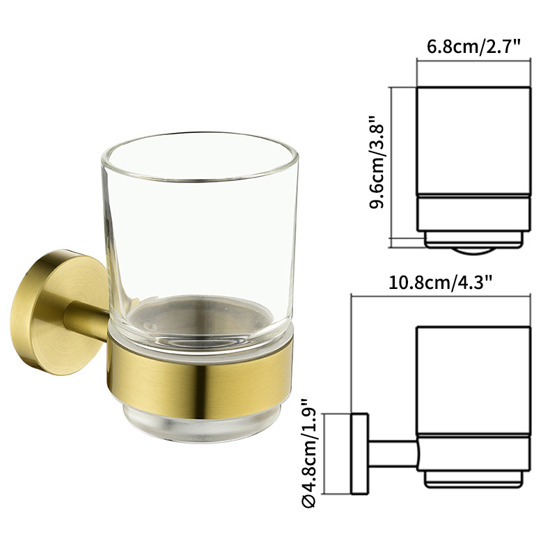 Soporte de cepillo de dientes de acero inoxidable, soporte de taza de vidrio dorado cepillado, montaje en pared, negro mate, cromo, oro rosa, accesorios de baño