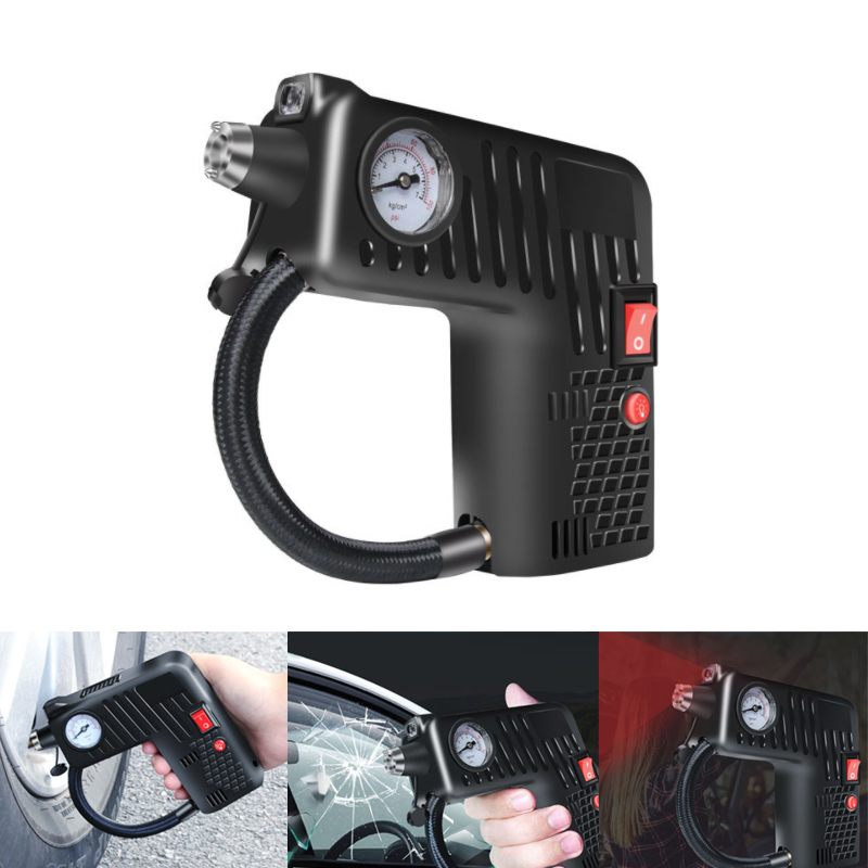 DC 12V Electric Portable Air Compressor Pump Small Tire Inflator 100 PSI Tyre Pressure Monitor 19 Cylinders for Car Motor Bike