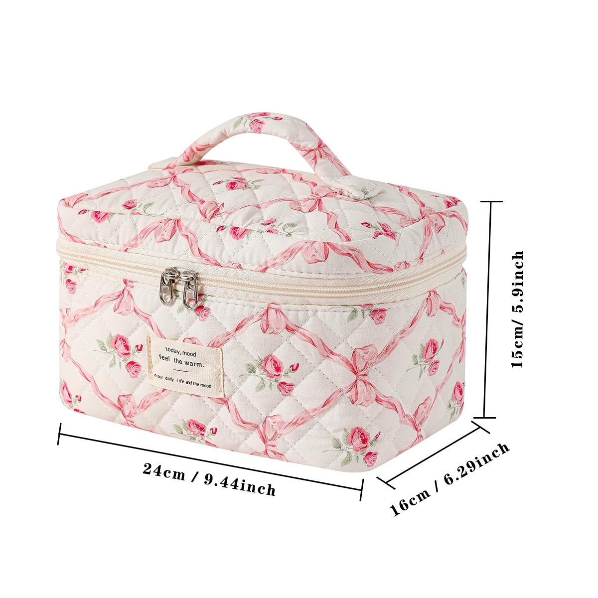 YANZAI 1 stks Vrouwen Reizen Handtas Katoen Make-up Tas Grote Capaciteit Cosmetische Pouch Bloemen Esthetische Toilettas Waszak Gewatteerde Stor