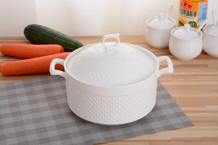 Keramische Soeppan Nordic Phnom Penh Pure Kleur Ronde Met Cover Kom Servies Huishoudelijke Keuken Benodigdheden Kookgerei: 20CM Pure white