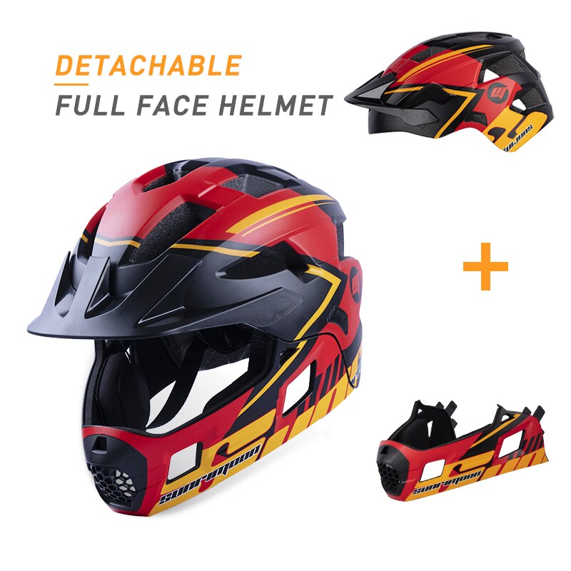 SUNRIMOON Full Face Pubike Push Bike Helmet Cycling with Taillight Detachable Outdoor Sports Safety Helmet Cascos Ciclismo Mtb