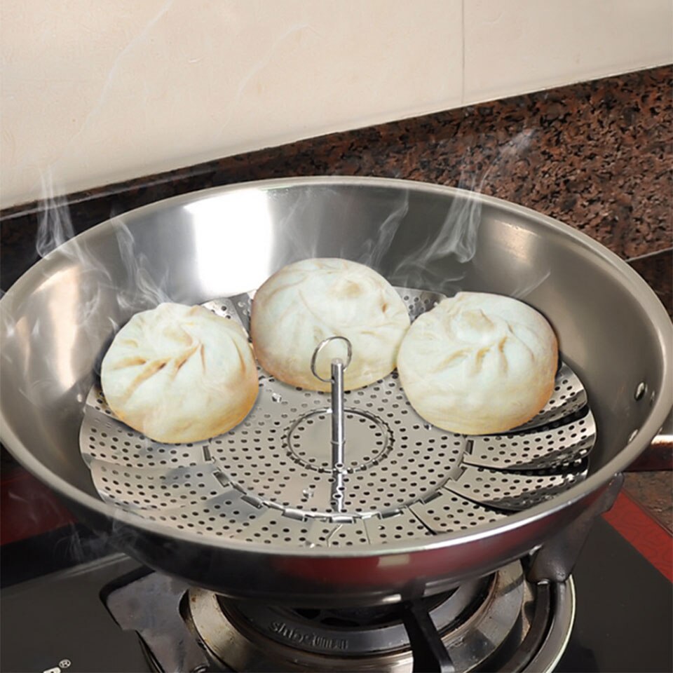 Ångkokare 100%  rostfritt stål vikbar grönsak ångkokare köksredskap ångkokning mat dim sum fruktkorg