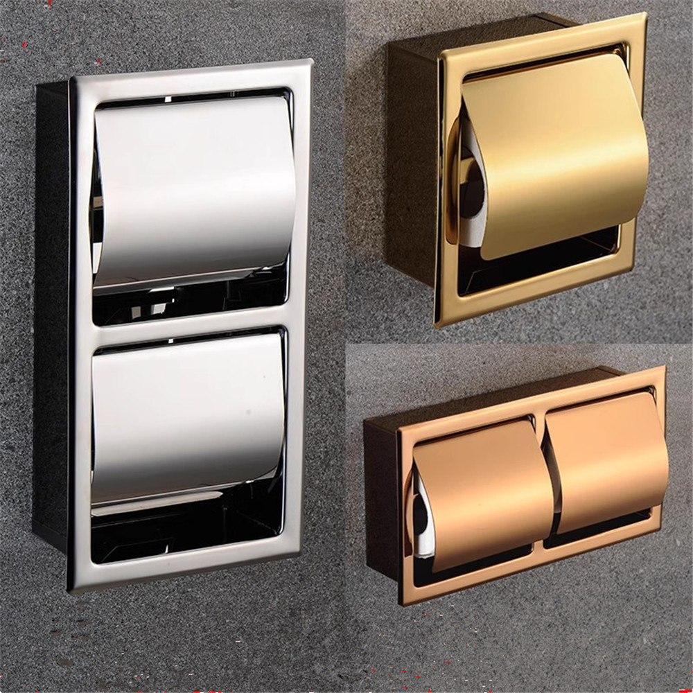 Gold In-wall Bathroom Paper Holder Rose Gold SUS Bathroom Paper roll Holder Black Towel Rack Toilet Paper Holder Tissue Box