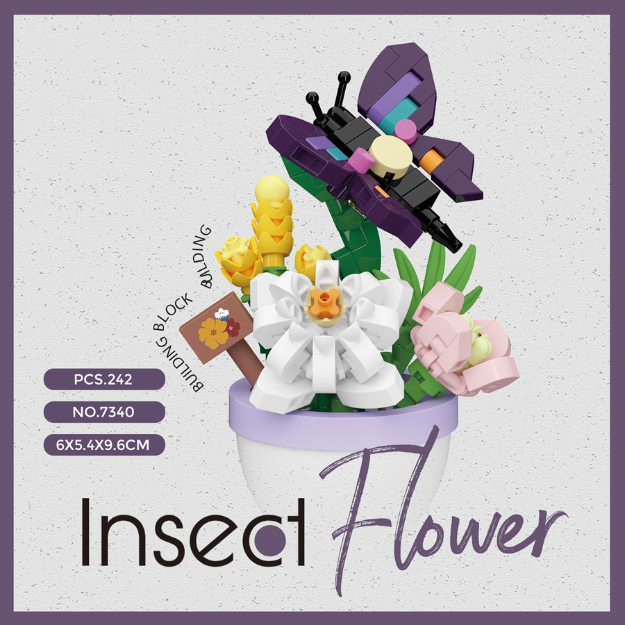Bloempot Bouwstenen Bloemen Insect Serie Diamant Bakstenen Kinderspeelgoed Bij Vlinder Libel Tuinspeelgoed Decoraties: M / zwart