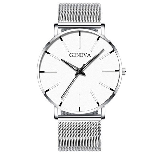 Minimalistische Mannen Mode Ultra Dunne Horloges Eenvoudige Mannen Business Roestvrijstalen Gaas Riem Quartz Horloge Relogio Masculino: W sl--Silver white