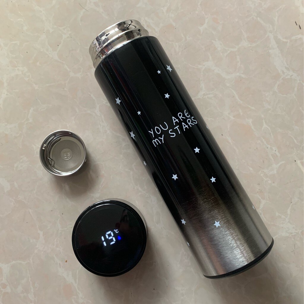 LED Temperature Display Vacuum Thermal Flask 304 Stainless Steel 13 Colours thermos bottle cute water bottle thermos mug: Star-Black