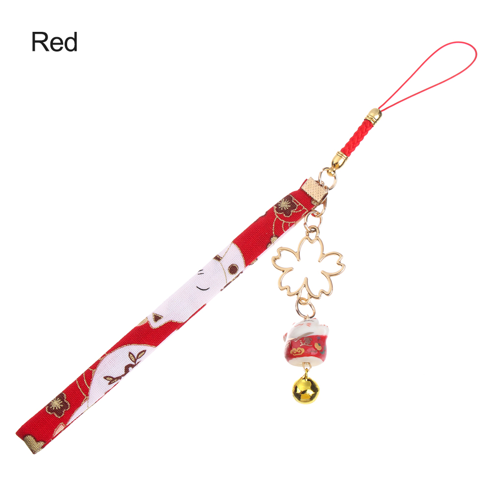Janpanese Smart phone Strap Lanyards for iPhone Samsung Decor Daisy Flower Cat Bell Mobile Phone Strap Hang Rope Phone Charm: red