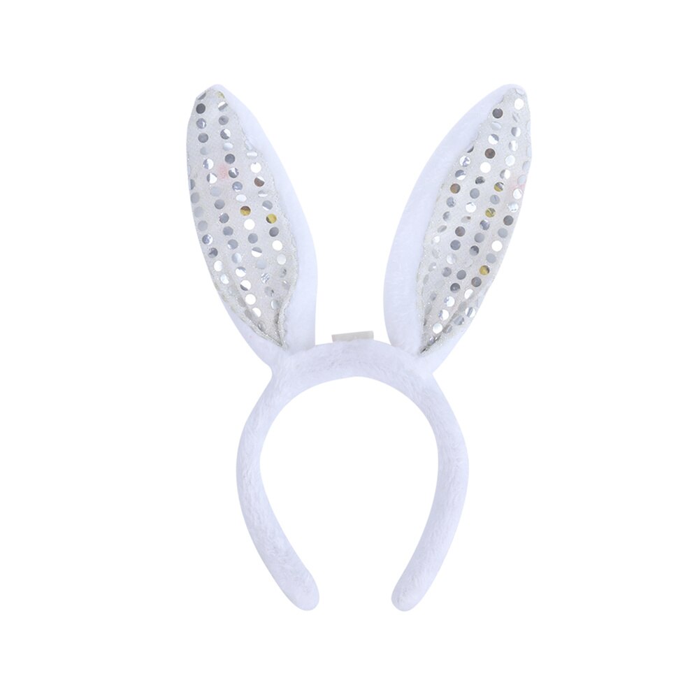 LED Bunny Ear Headband Flashing Sequins Rabbit Ear Hair Hoop Heardwear for Easter Christmas Party (White): As Shown