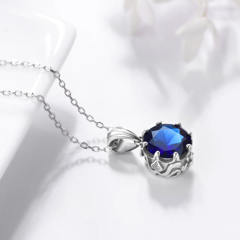 Szjinao – pendentif fleur mignon en argent Sterling 925, saphir bleu, pour femmes, collier, bureau, bijoux gravés
