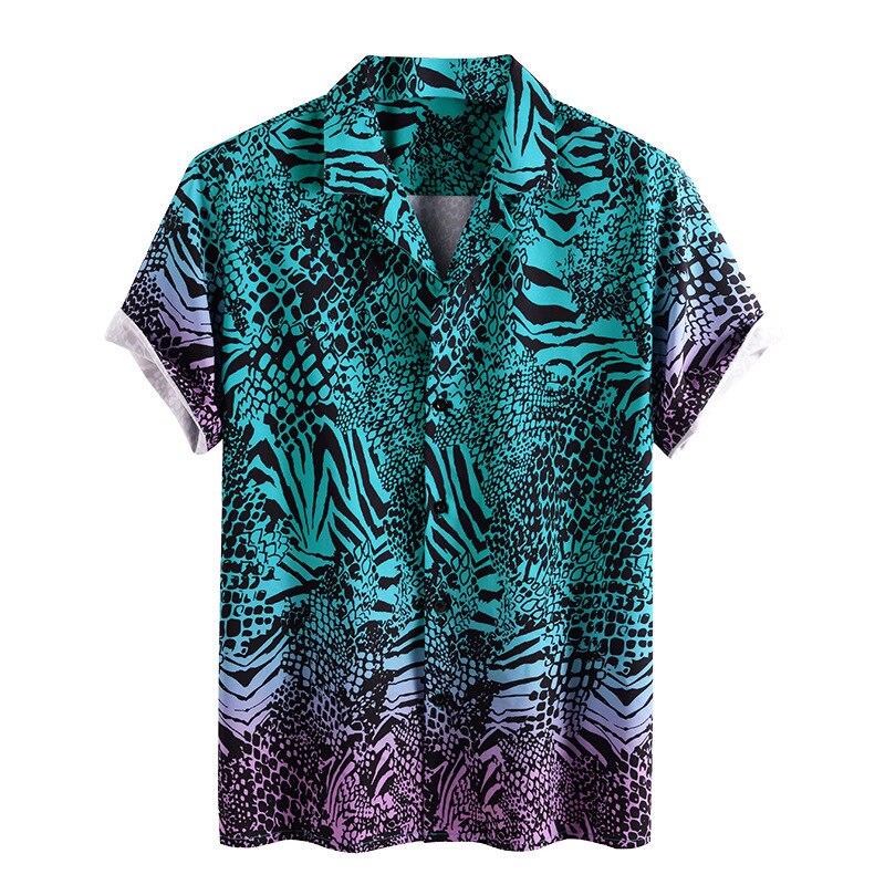 Camisa estampada con de serpiente para hombre, novedad del en camisas de manga corta con botones hasta abajo, camisa Social informal para hombre, camisa masculina: US Size XXXL